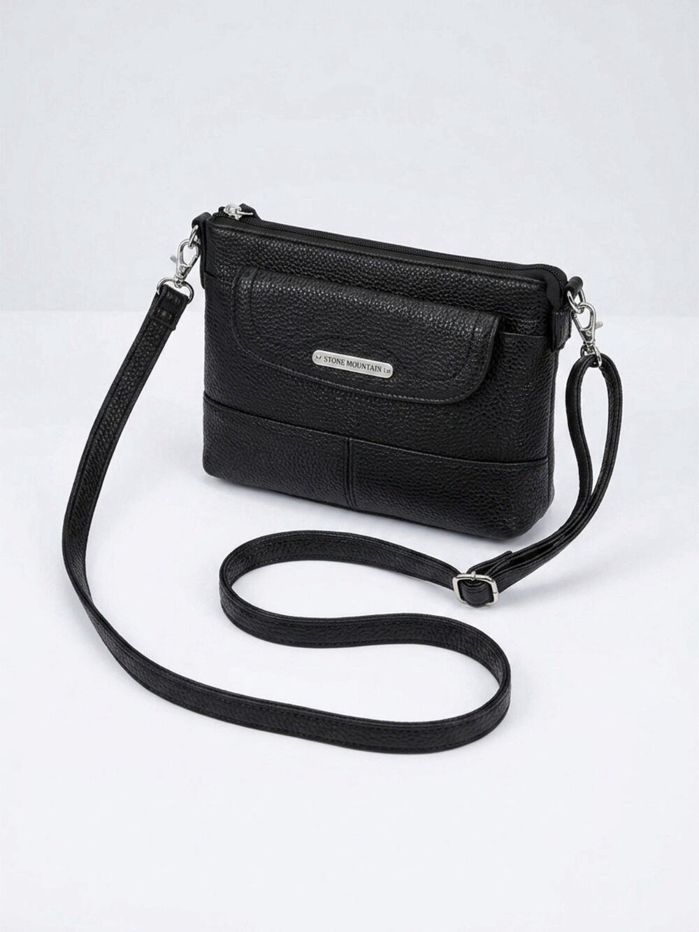 Bounded Leather Pebbled Crossbody Shoulder Bag Stone Mountain Black Adj Strap